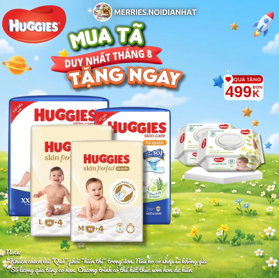 Tã quần Huggies Skincare Mega Jumbo M106/L96+8/XL84+4/XXL76+4
