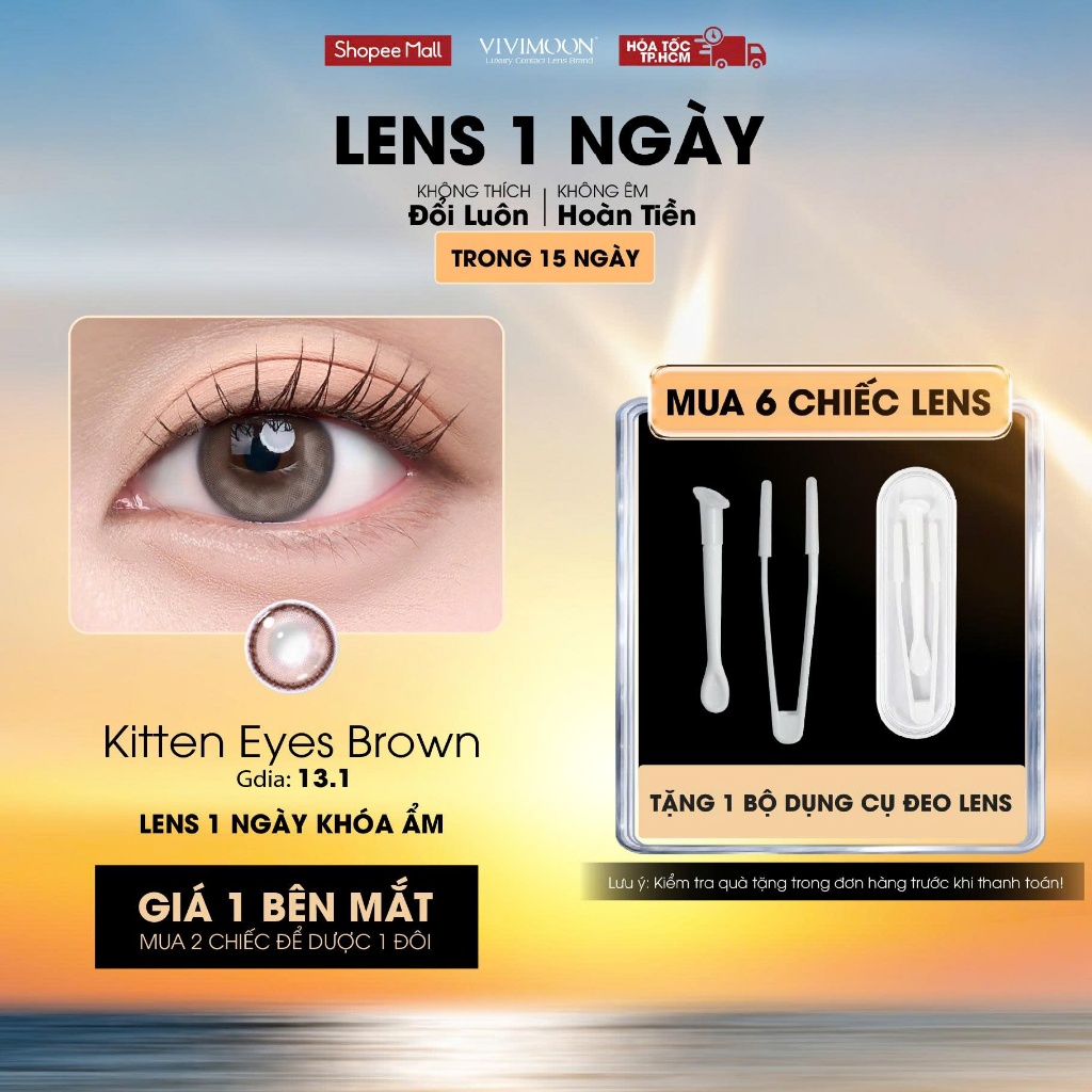 VIVIMOON lens cận 1 ngày màu nâu sáng Kitten Eyes Brown (Giá 1 chiếc - 1 bên mắt)