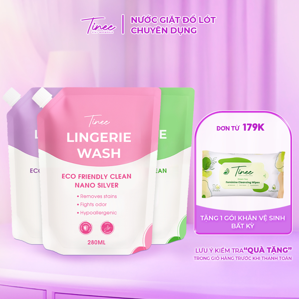 Túi refill - Nước Giặt Đồ Lót Chuyên Dụng Tinee Bản Nano Bạc Hạn Chế Nấm Khuẩn (280ml/túi)