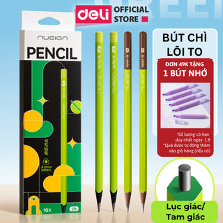 Bút Chì Gỗ 2B HB Deli Nusign Lõi To 3.2mm Chì Đậm Màu Matcha Xanh Lá Socola Cho Học Sinh Văn Phòng