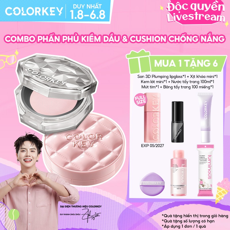 Combo Cushion Căng Mướt COLORKEY Chống Nắng 11g & Phấn Phủ Kiềm Dầu Dạng Bột / Nén 8g