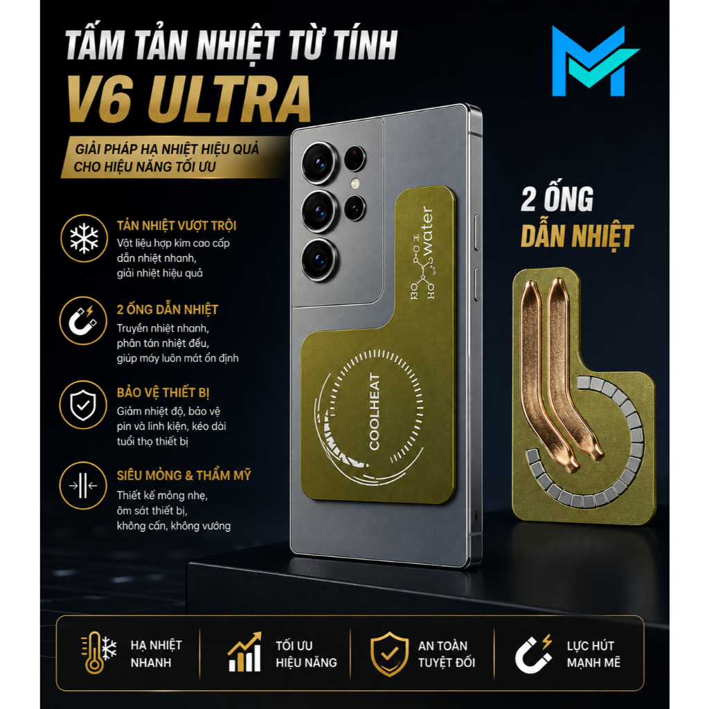 Tấm đồng tản nhiệt từ tính có lõi ống chất lỏng dẫn nhiệt hiệu suất cao V6 Pro / V7 Pro / V8 Pro dùng cho quạt sò lạnh | BigBuy360 - bigbuy360.vn