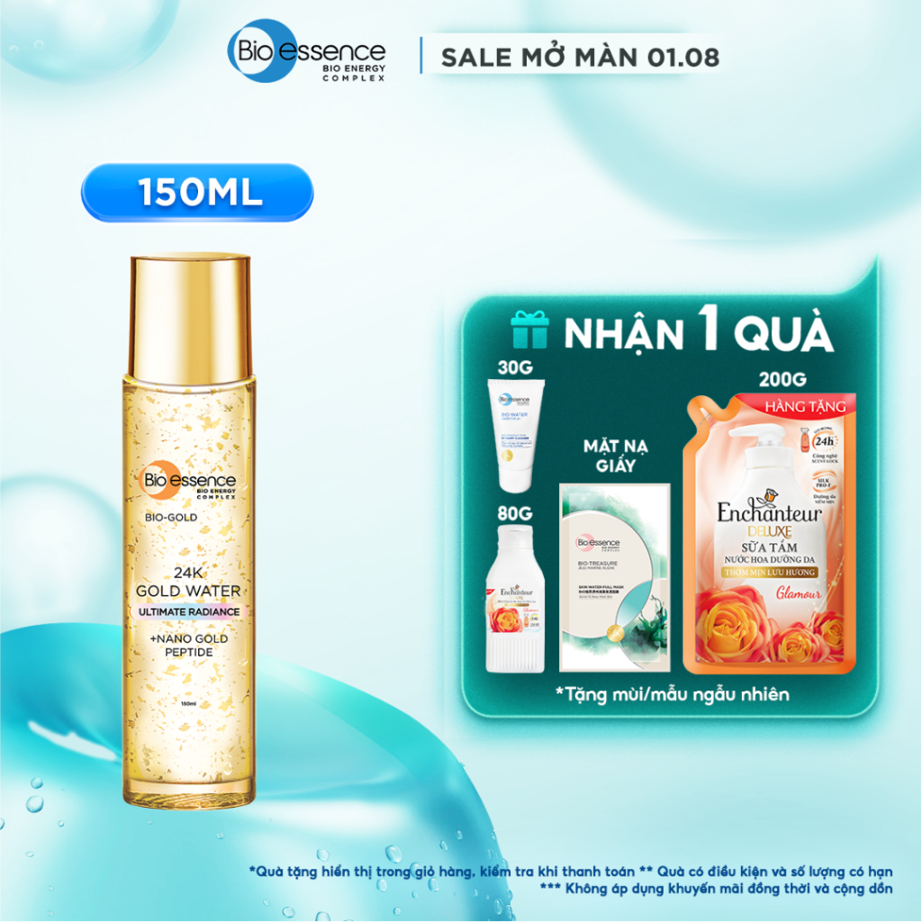 Nước dưỡng tinh chất vàng 24K, cấp ẩm,ngừa lão hoá sớm và dưỡng da tươi sáng Bio essence Bio-Gold 150ml