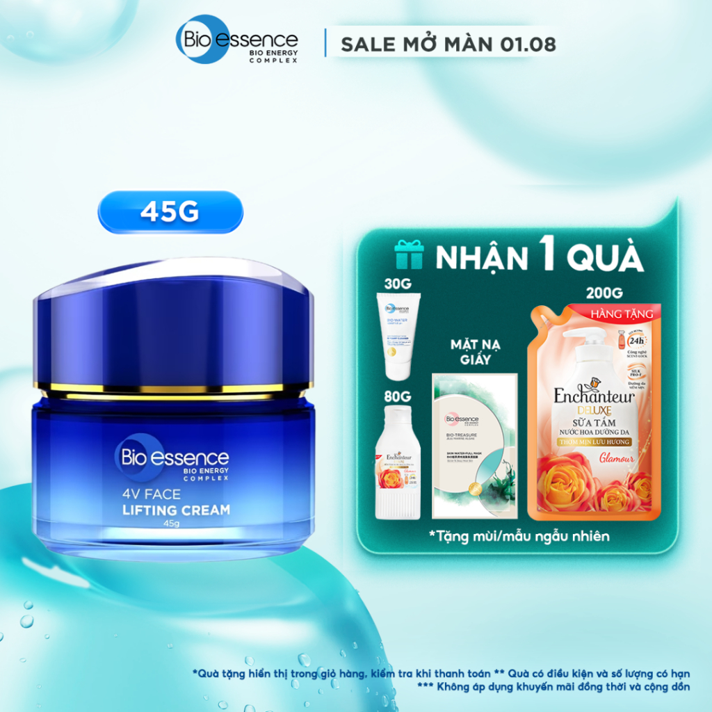Kem dưỡng ngăn ngừa lão hóa, nâng cơ mặt & dưỡng sáng với hoa phong lan đen và tinh chất gạo Bio essence Bio-Vlift 45g