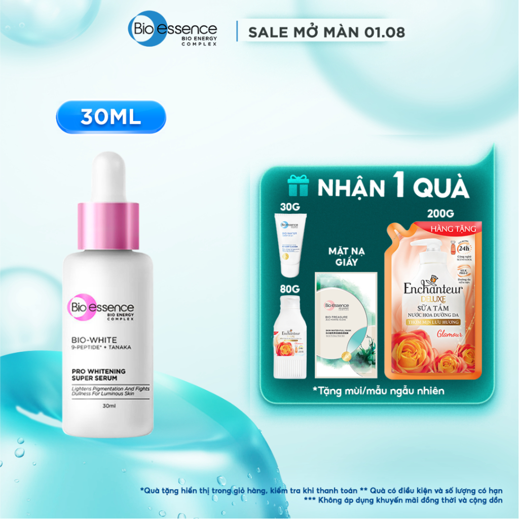 Tinh chất dưỡng trắng sáng da chuyên sâu, 4X hiệu quả dưỡng sáng, giảm đốm nâu Bio essence Bio White Pro Whitening 30ml