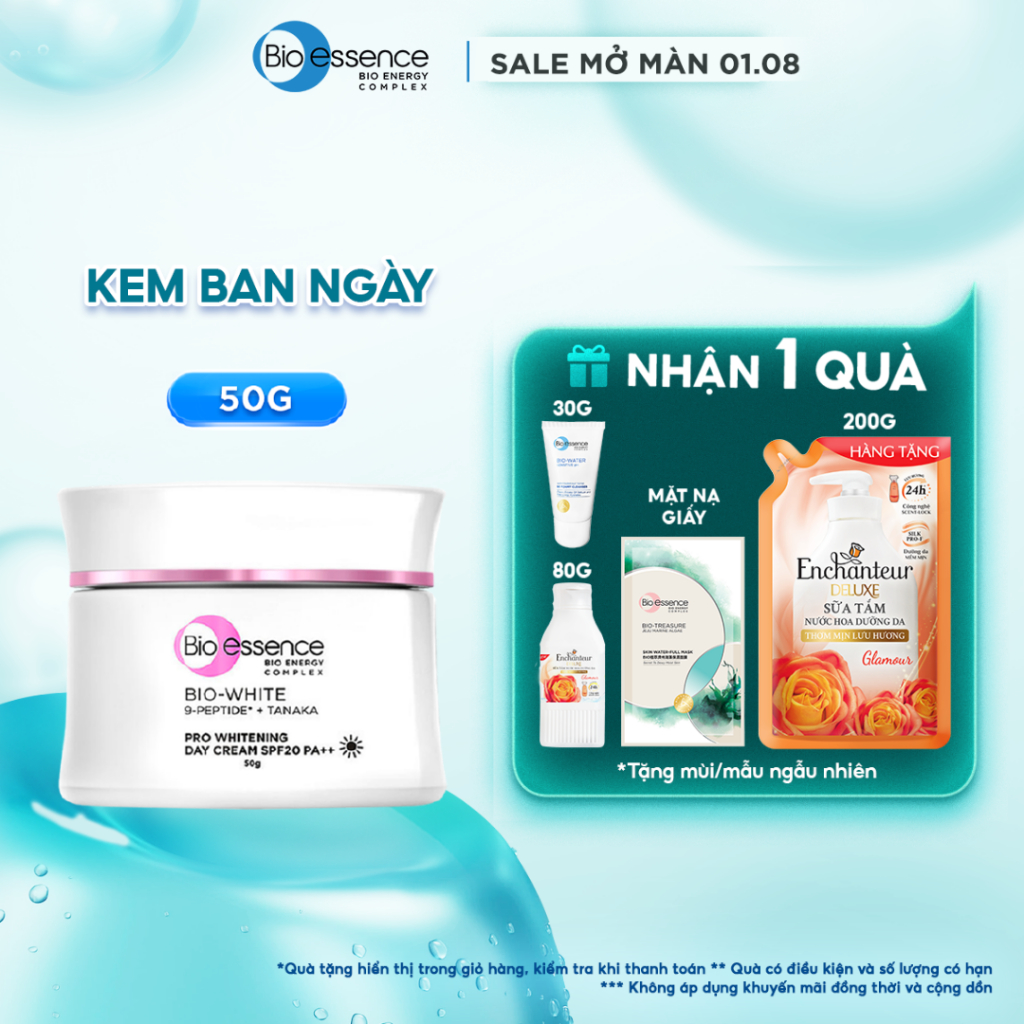 Kem dưỡng trắng da ban ngày cho da sáng mịn rạng rỡ Bio essence Bio-White Pro Whitening SPF20 PA++ 50g