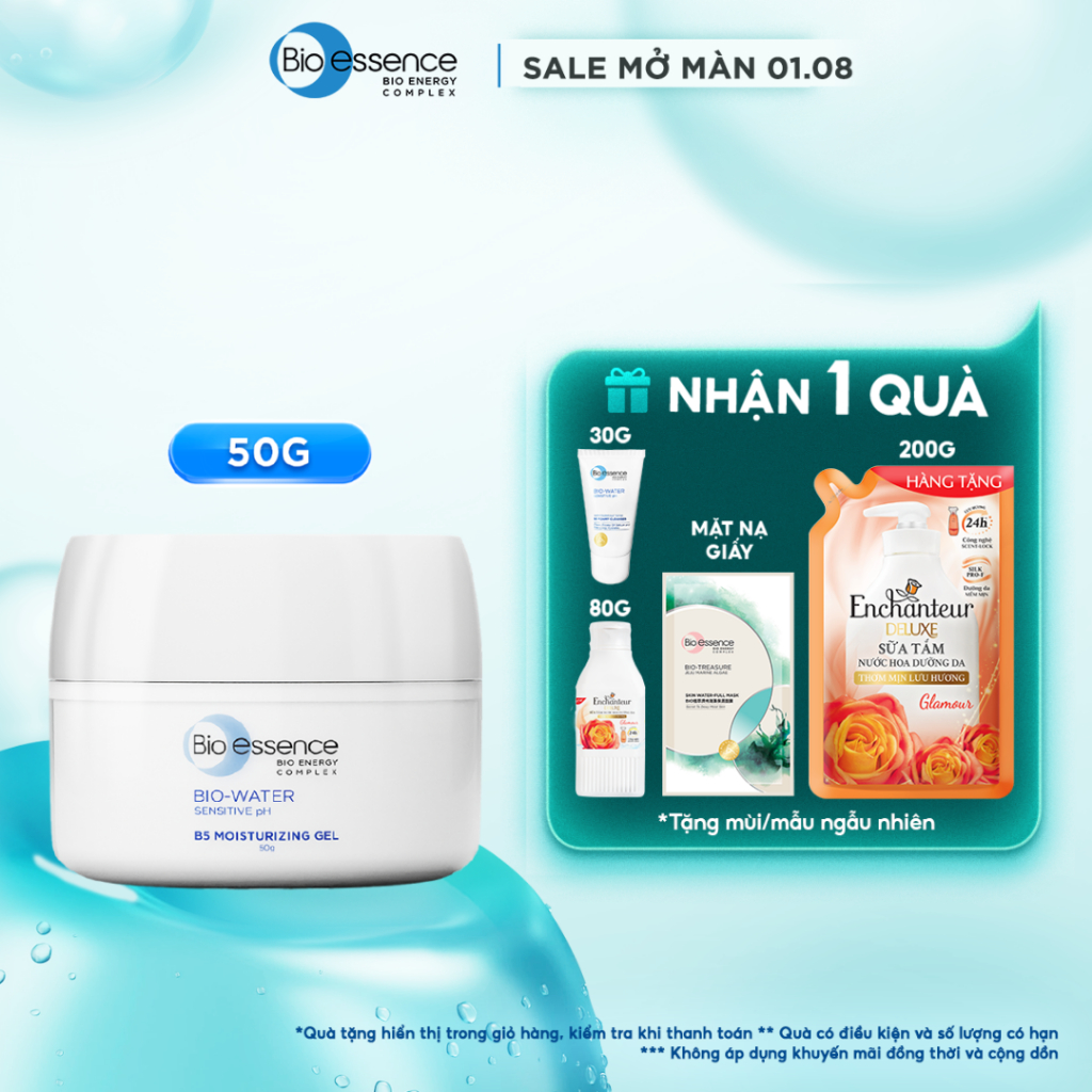 Kem dưỡng ẩm dạng gel với HA và vitamin B5 cấp ẩm sâu và bảo vệ da Bio essence Bio-Water 50g