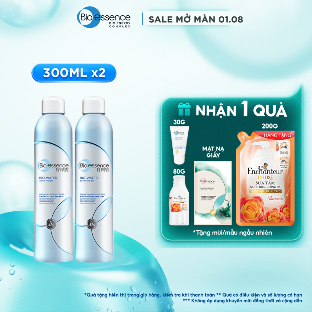 Combo 2 Chai Nước xịt khoáng dưỡng da ẩm mượt và bảo vệ da Bio-Essence Bio-Water Water Energizing 300ml