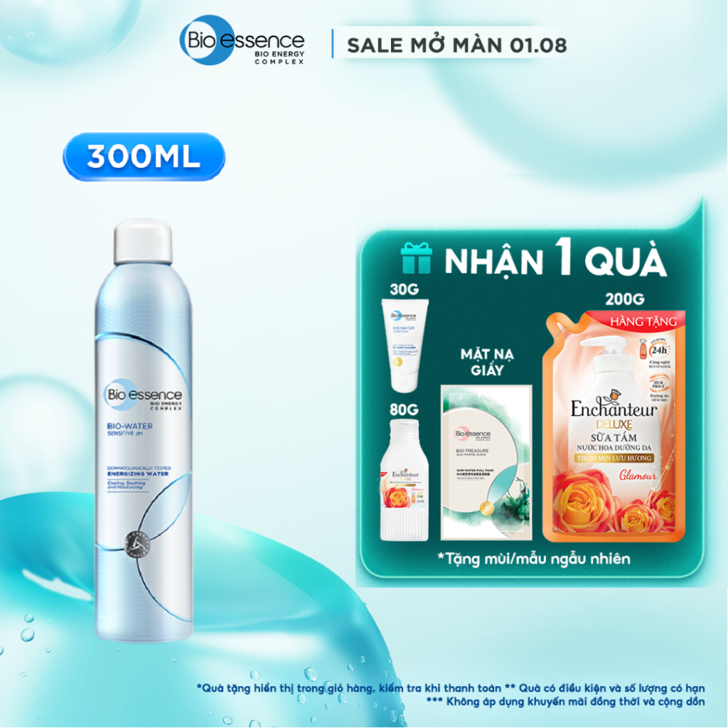 Nước Xịt khoáng cấp ẩm tức thì, làm dịu và bảo vệ da với khoáng vi lượng Bio essence Bio-Water 300ml