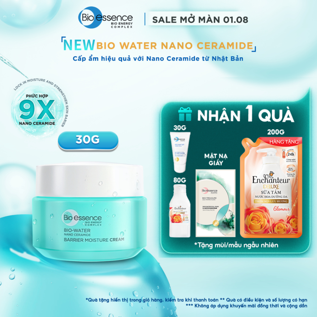 Kem dưỡng ẩm dạng gel mỏng nhẹ 9X Nano Ceramide Complex Bio-essence 30g giúp thẩm thấu nhanh & hỗ trợ làm dịu da