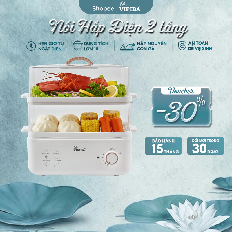 Nồi Hấp Vifiba - Nồi hấp điện Vifiba 2 Tầng - Hàng Chính Hãng - Bảo Hành 15 Tháng - Công suất 800W — ảnh 1
