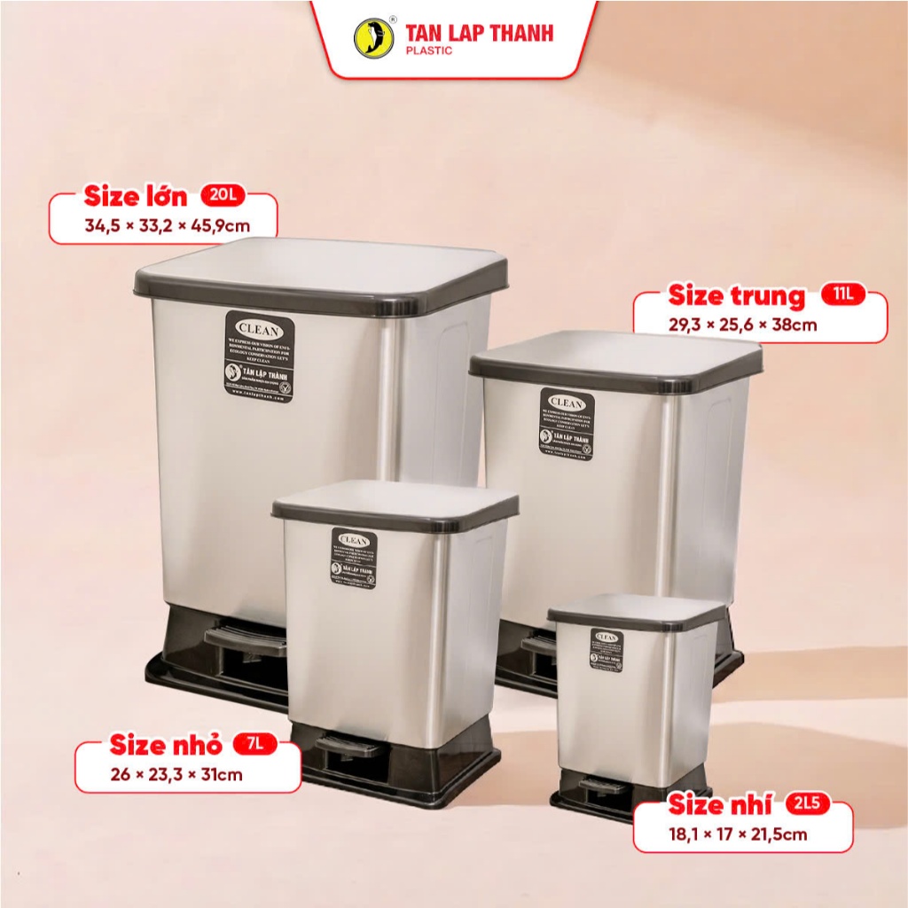 Thùng rác đạp bạc nhựa PP cao cấp Tân Lập Thành Sản phẩm chất lượng, nhà nhà thịnh vượng, bền chắc | BigBuy360 - bigbuy360.vn