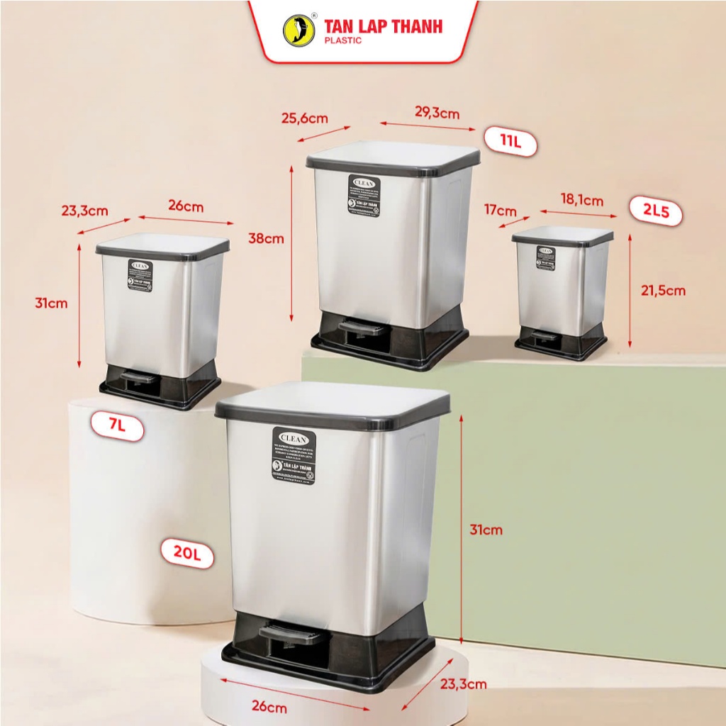 Thùng rác đạp bạc nhựa PP cao cấp Tân Lập Thành Sản phẩm chất lượng, nhà nhà thịnh vượng, bền chắc | BigBuy360 - bigbuy360.vn