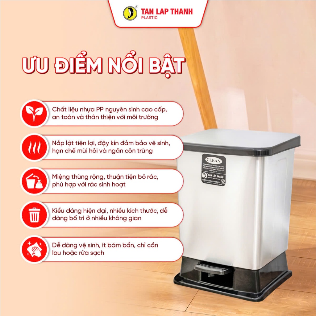 Thùng rác đạp bạc nhựa PP cao cấp Tân Lập Thành Sản phẩm chất lượng, nhà nhà thịnh vượng, bền chắc | BigBuy360 - bigbuy360.vn
