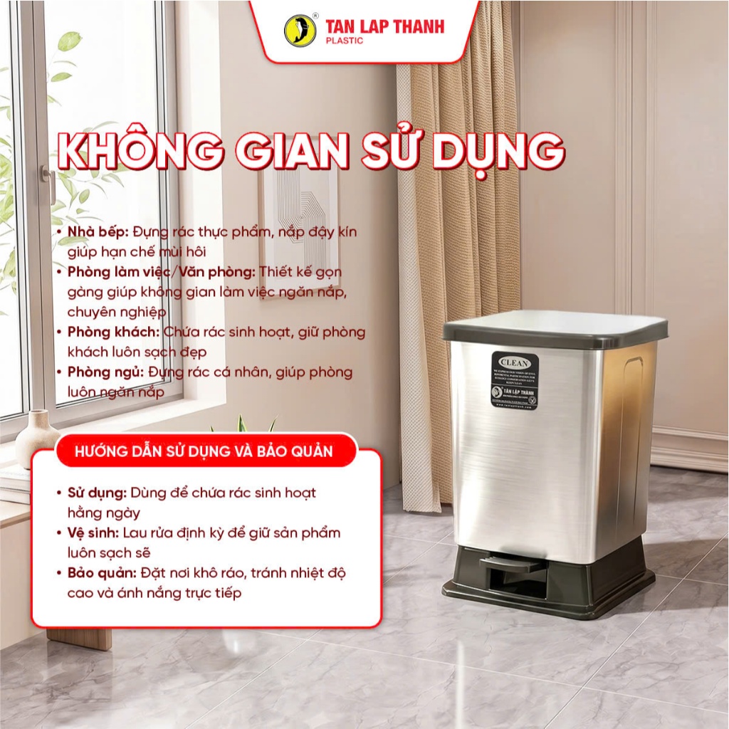 Thùng rác đạp bạc nhựa PP cao cấp Tân Lập Thành Sản phẩm chất lượng, nhà nhà thịnh vượng, bền chắc | BigBuy360 - bigbuy360.vn