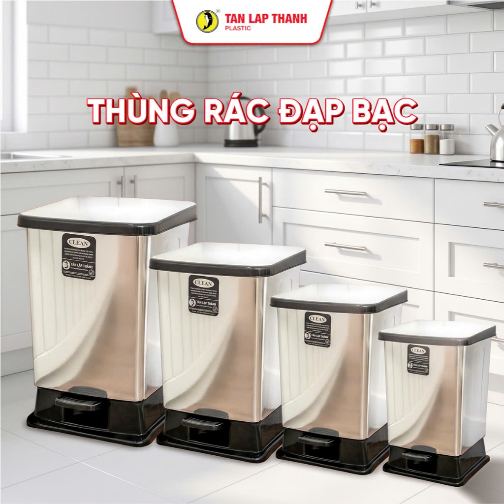 Thùng rác đạp bạc nhựa PP cao cấp Tân Lập Thành Sản phẩm chất lượng, nhà nhà thịnh vượng, bền chắc