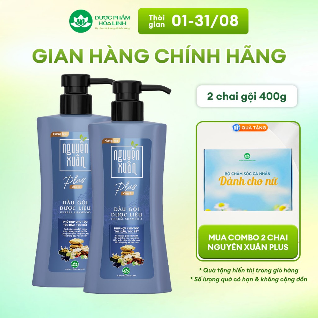 {Mới} Combo 2 chai Dầu gội dược liệu Nguyên Xuân Plus Óng ả 400g - Dành cho tóc nhiều dầu, nhanh bết | BigBuy360 - bigbuy360.vn