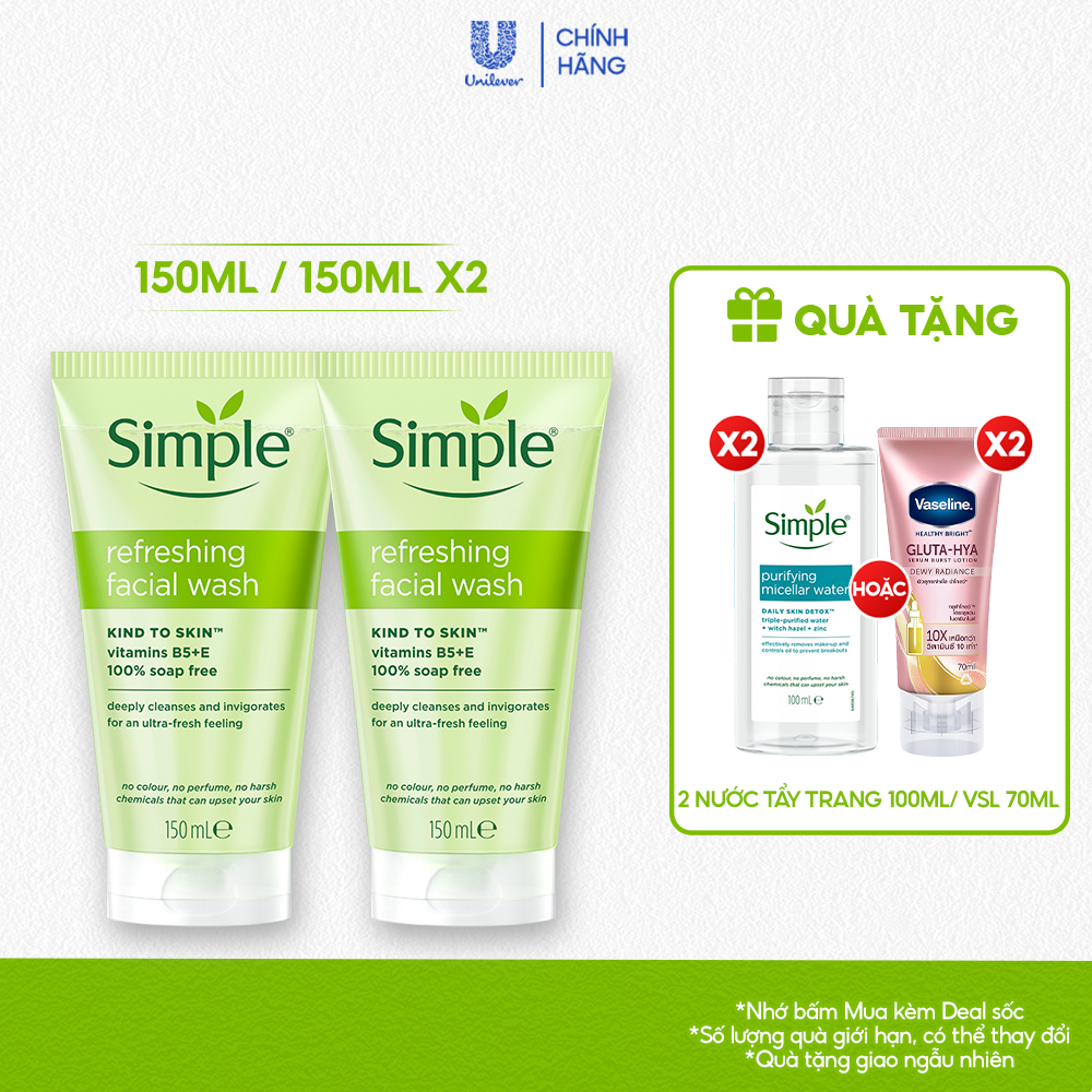 [Live] Tuýp lẻ/ Combo 2 sữa rửa mặt Simple lành tính và hiệu quả cho mọi loại da 150ml, 150mlx2 | BigBuy360 - bigbuy360.vn