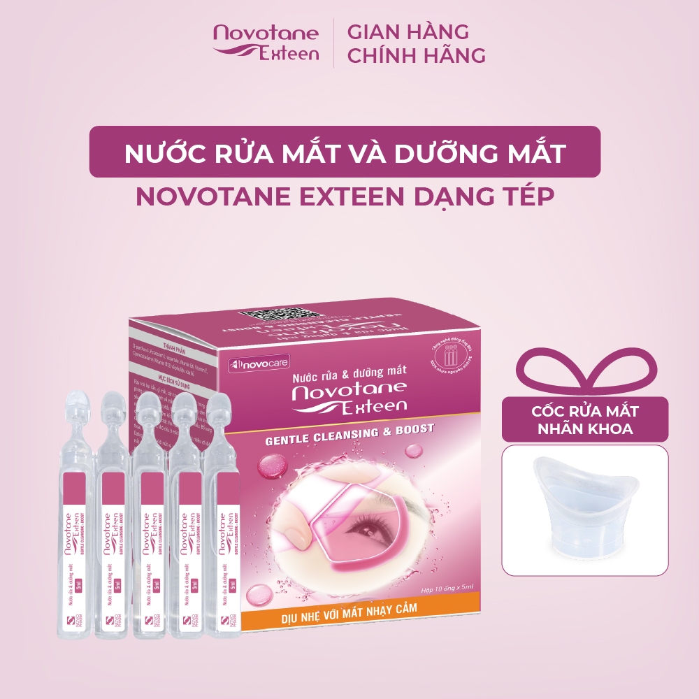[HỘP 10 ỐNGx5ML] Nước rửa mắt và dưỡng mắt Novotane Exteen dịu nhẹ giúp làm sạch bụi bẩn, dưỡng mắt, hỗ trợ giảm mỏi mắt
