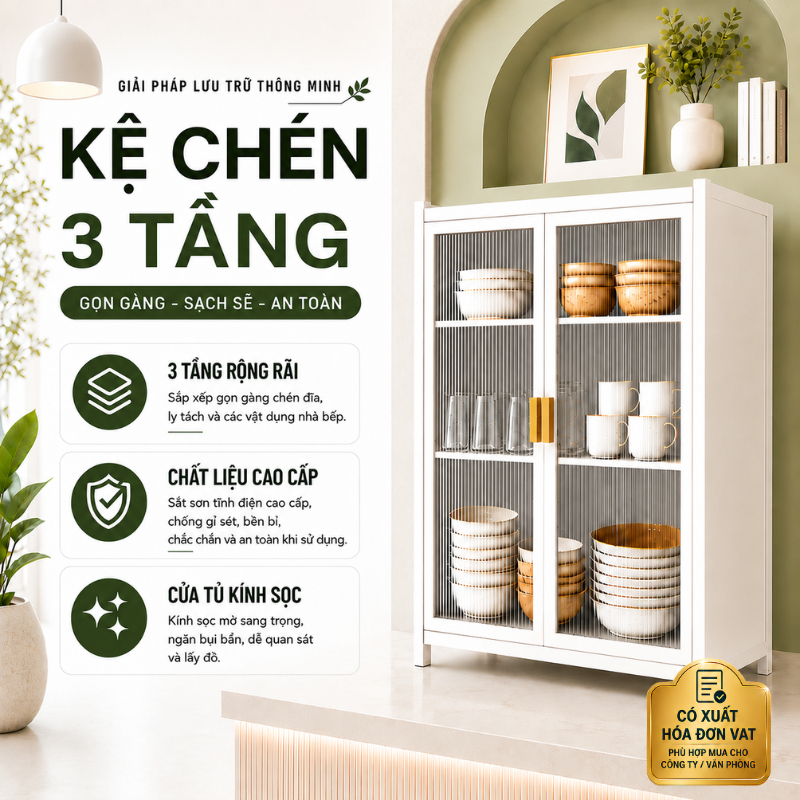 Kệ Chén Bát 3 Tầng Dawnhome  – Tủ Đựng Đồ Nhà Bếp Đa Năng, Đựng Bát Đĩa Gọn Gàng Tiện Dụng