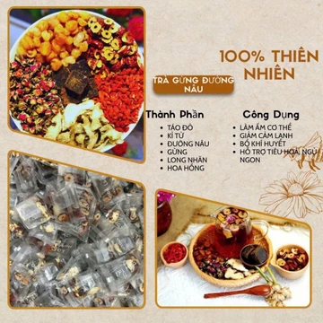 [TẶNG BÌNH 500ML] TRÀ GỪNG ĐƯỜNG NÂU-Trà Thảo Mộc Giữ Ấm Dễ Ngủ-Lưu Thông Khí Huyết-Phòng Chống Cảm Lạnh|Vy An Trà