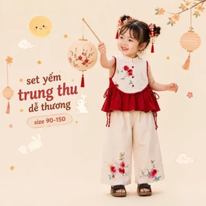 Set yếm lụa gấm họa tiết hoa cho bé gái diện trung thu, trang phục truyền thống diện Trung Thu siêu xinh, size 10-30kg