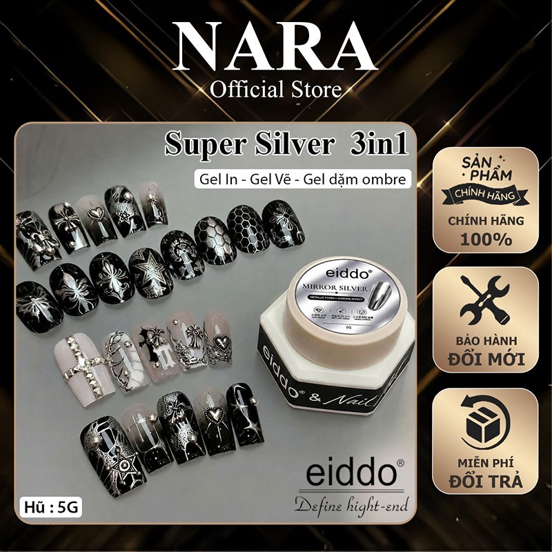 Gel Metan Super Silver 3in1 Eiddo – Sơn Gel Bạc Kim Loại Đa Năng: Gel Dặm Ombre & Gel In Nail Chuyên Nghiệp