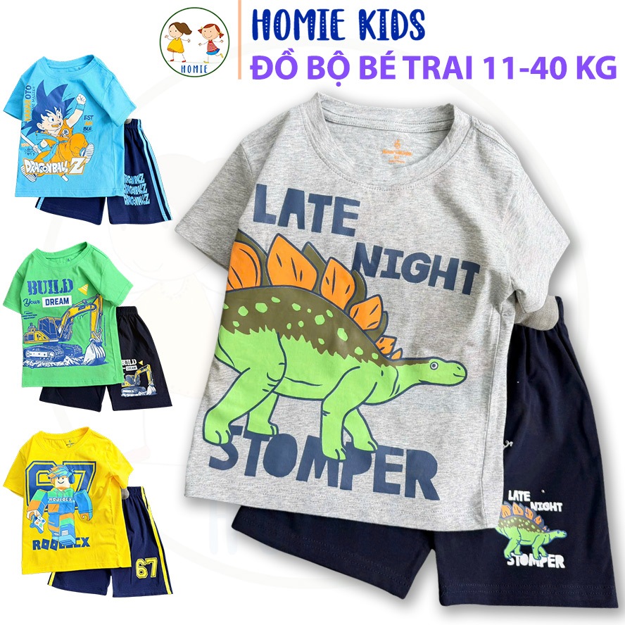 Đồ bộ cotton bé trai size đại set bộ quần áo cộc tay trẻ em 11-40 kg mặc mát hoạt hình ôtô game khủng long Homie Kids