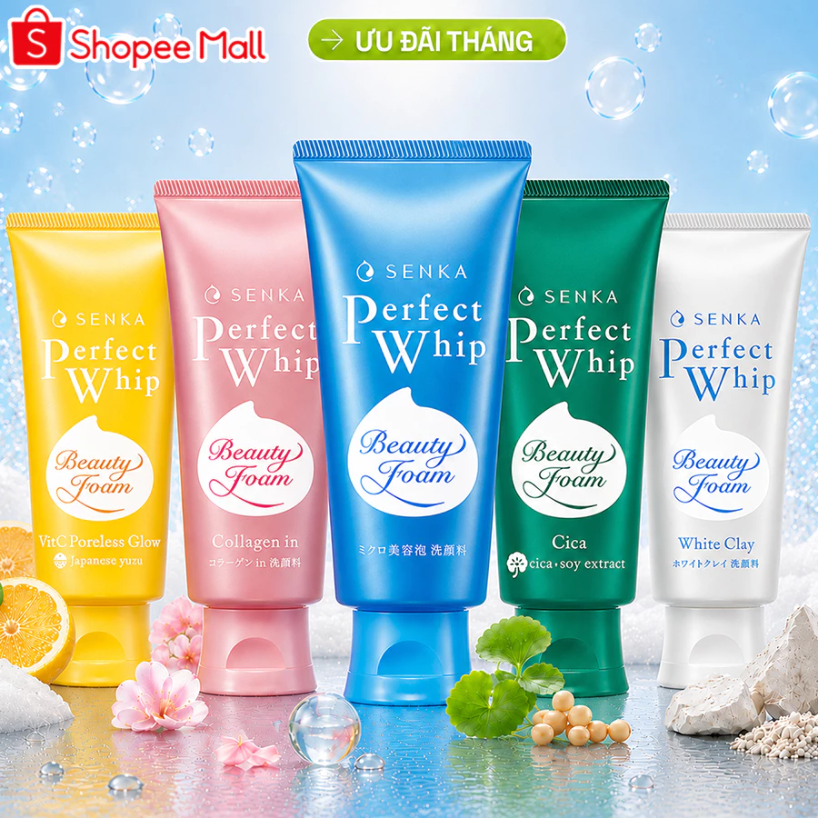 Sữa rửa mặt Senka Perfect Whip tạo bọt mịn