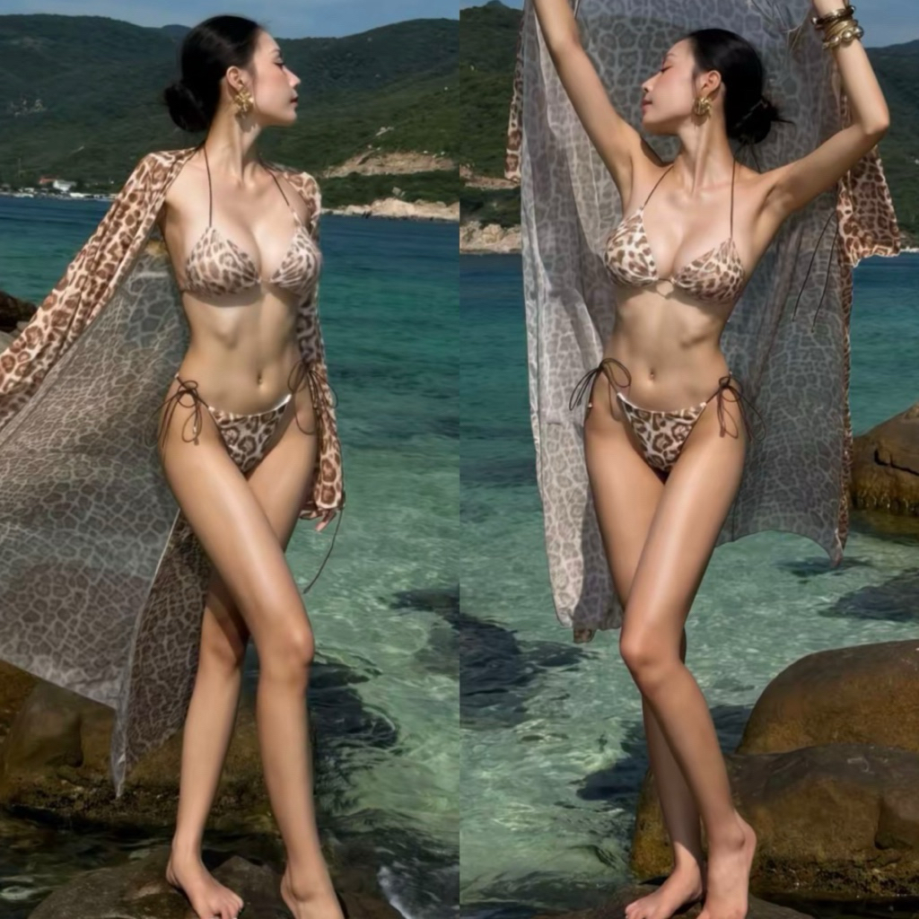Set 3 Món Bikini Đi Biển Da Beo