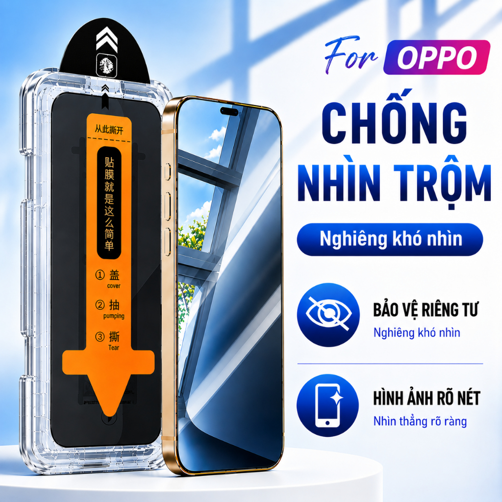 Màn Hình Phẳng Cho OPPO Kính Cường Lực Chống Nhìn Trộm Kèm Khung Dán Hạn Chế Bám Vân Tay A1 A3 A5 A7 A8 A9 A11 A15 A98