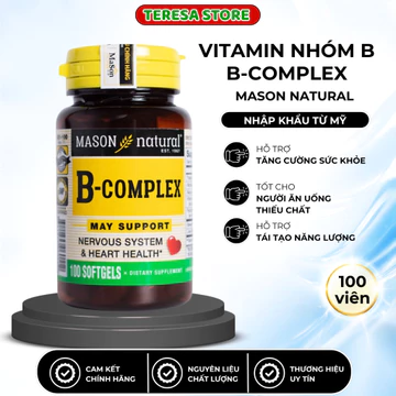 (Hàng Mỹ) Vitamin B Tổng Hợp Giúp Tăng Cường Sức Khỏe Mason Natural B-Complex (hộp 100 viên)