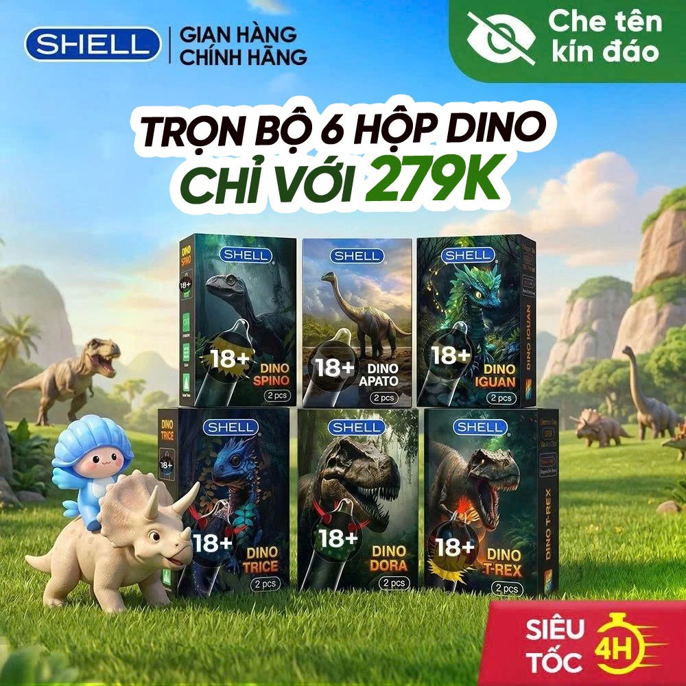 Combo 6 Hộp Bao Cao Su Shell Dino Gân Gai Bi Nổi Lớn Kèm 1 Bao Shell Performax 6 Trong 1