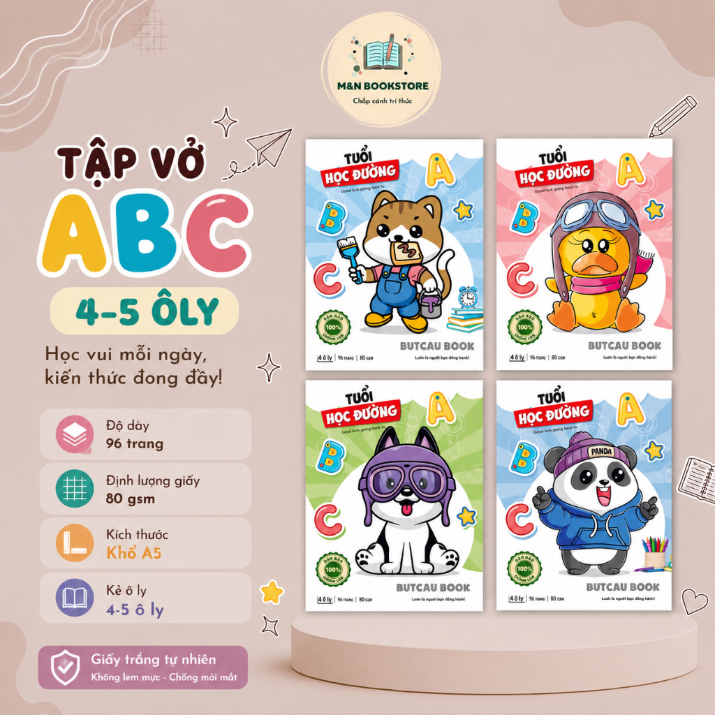 Combo 10 cuốn) Tập Vở Học Sinh 4 Ô Ly Bút Cầu Tuổi Học Đường ABC