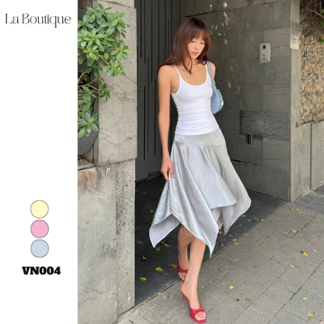 [MUA 2 GIẢM 20%] LA BOUTIQUE Chân Váy Lụa Lửng, Chân Váy Midi Lai So Le VN004