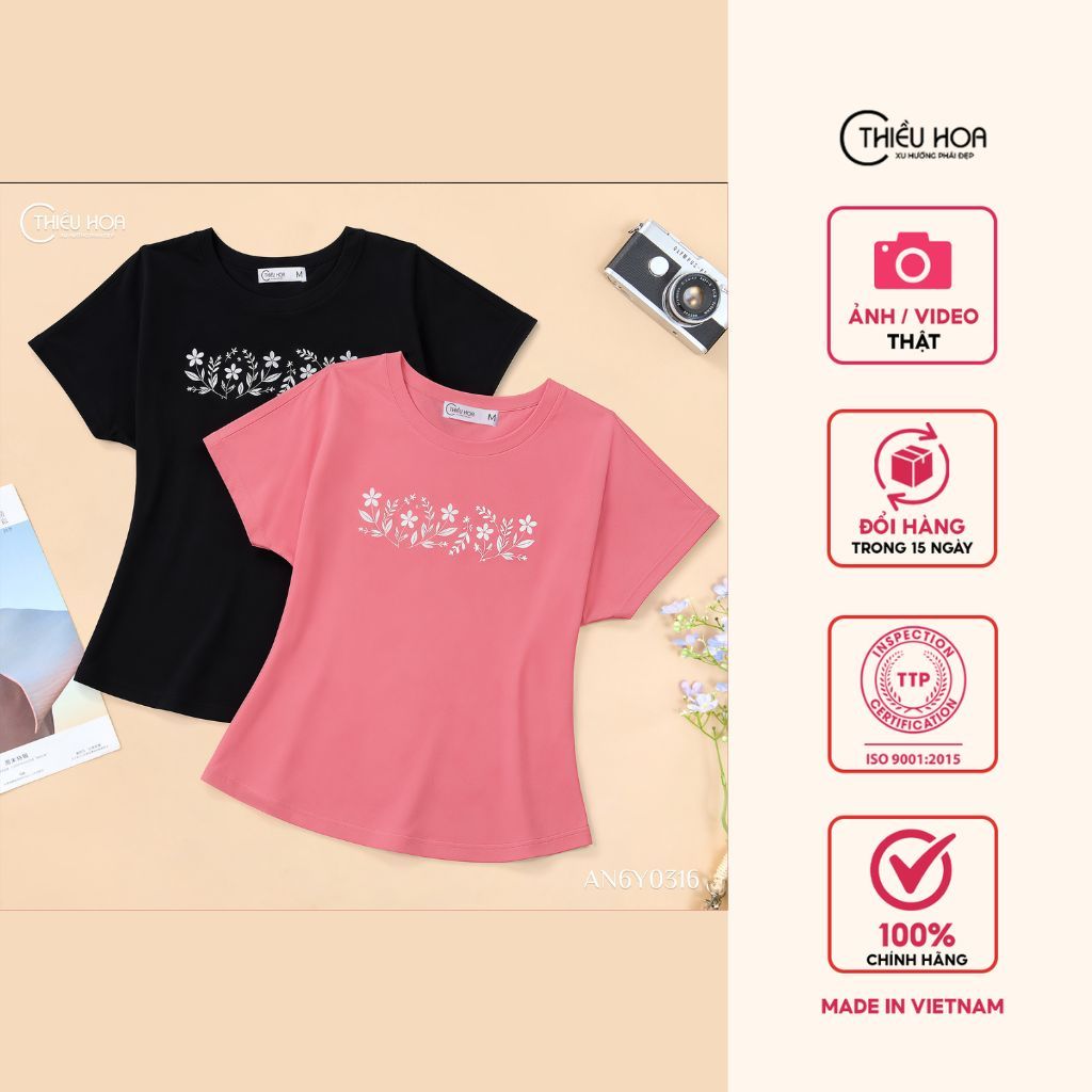 Áo thun nữ được làm từ chất liệu Thun Cotton với thiết kế đơn giản dễ phối, thương hiệu Thiều Hoa AN6Y0316
