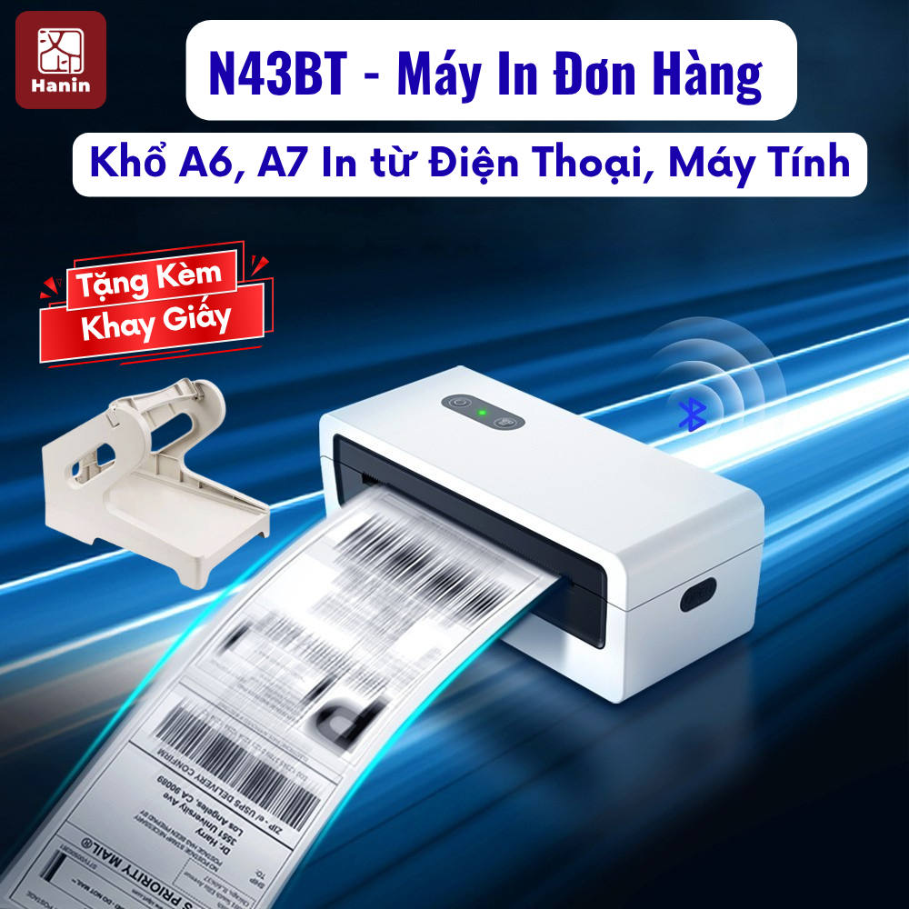 Máy In Đơn Hàng N43BT In Tem Nhãn Nhiệt Khổ A6 A7 Kết Nối Bluetooth Điện Thoại USB Máy Tính