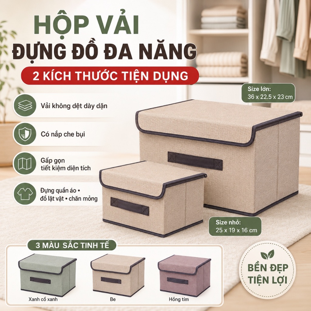 Set 2 Hộp Đựng Quần Áo BELLEVIE Túi Đựng Quần Áo Có Nắp Gấp Gọn Vải Không Dệt Chống Nước Dày Dặn | BigBuy360 - bigbuy360.vn