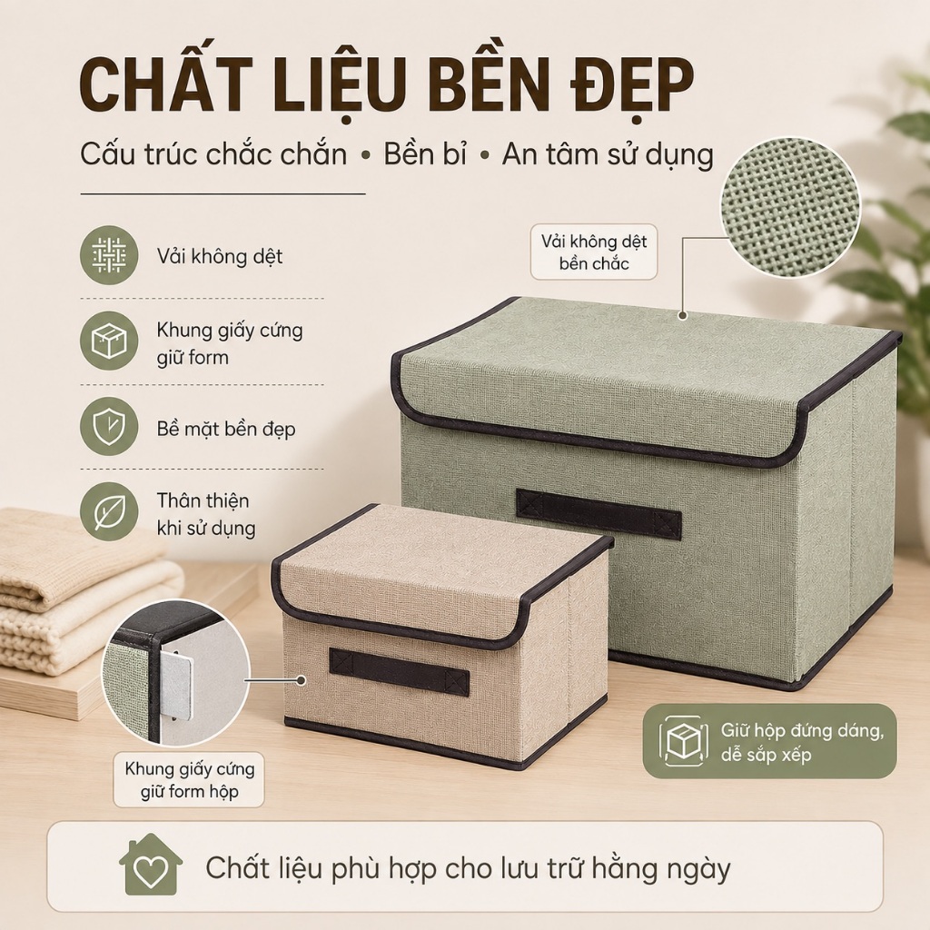 Set 2 Hộp Đựng Quần Áo BELLEVIE Túi Đựng Quần Áo Có Nắp Gấp Gọn Vải Không Dệt Chống Nước Dày Dặn | BigBuy360 - bigbuy360.vn