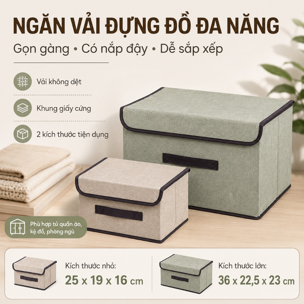 Set 2 Hộp Đựng Quần Áo BELLEVIE Túi Đựng Quần Áo Có Nắp Gấp Gọn Vải Không Dệt Chống Nước Dày Dặn | BigBuy360 - bigbuy360.vn
