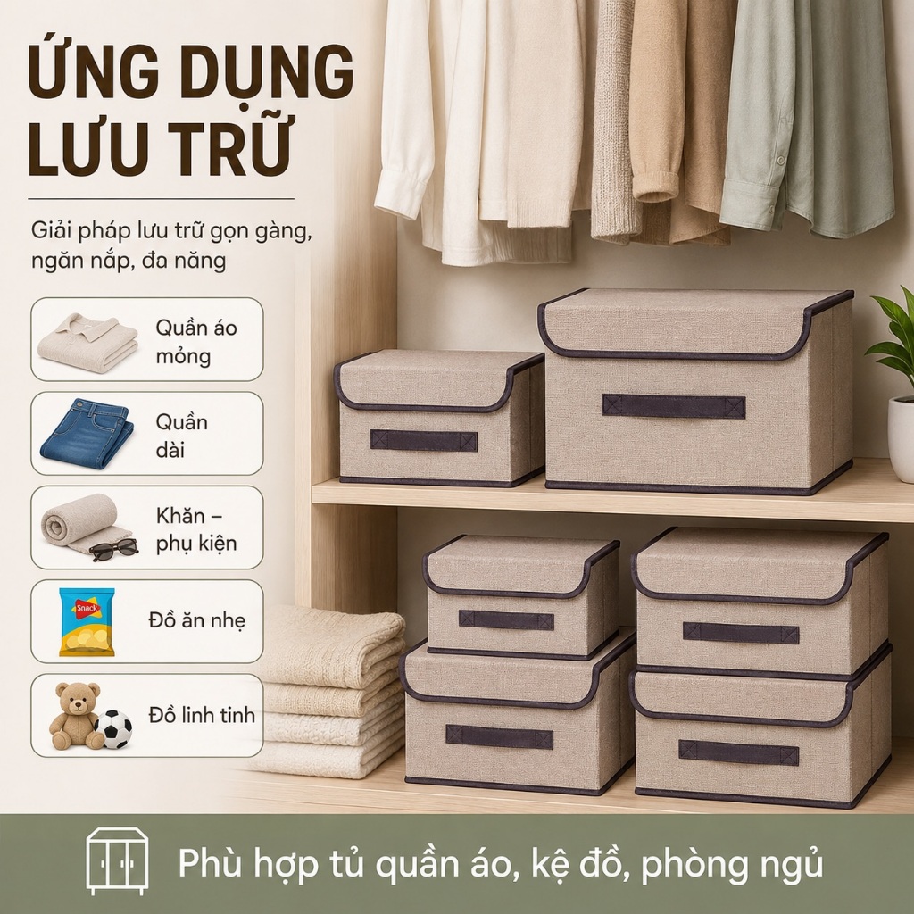 Set 2 Hộp Đựng Quần Áo BELLEVIE Túi Đựng Quần Áo Có Nắp Gấp Gọn Vải Không Dệt Chống Nước Dày Dặn | BigBuy360 - bigbuy360.vn