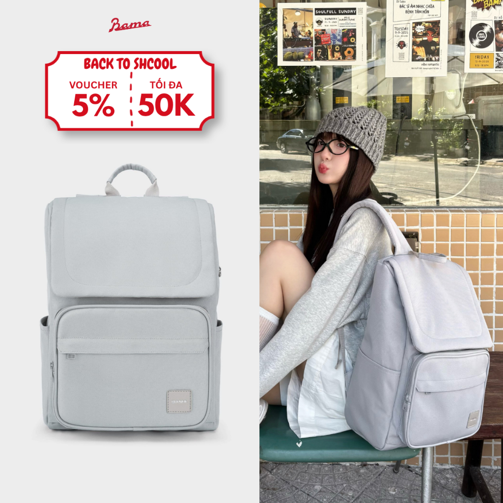 Balo nam nữ đi học đi làm BAMA Solid Backpack chống nước nhiều ngăn đựng laptop 13 14 15.6 inch | BigBuy360 - bigbuy360.vn
