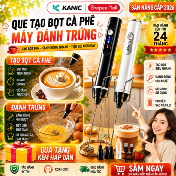 Máy tạo bọt cafe KANIC, dụng cụ đánh trứng mini cầm tay không dây pha chế tiện lợi 3 tốc độ sử dụng pin sạc usb cao cấp