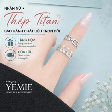 Nhẫn Nữ Thép Titan cao cấp không gỉ họa tiết vương miện, nhẫn thời trang trang sức nữ Yemie