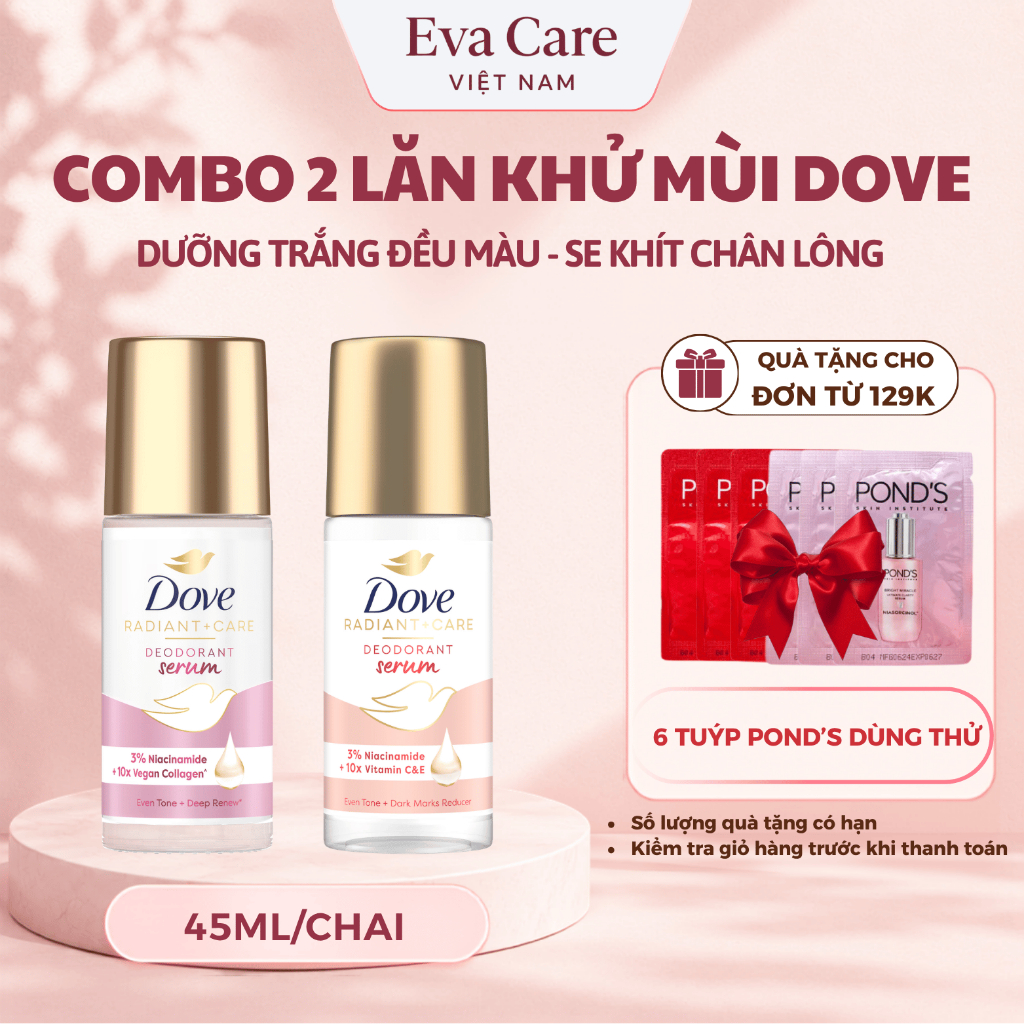 Lăn Khử Mùi Tinh Chất Dove 3% Niacinamide+10X Vit C&E/Collagen Dưỡng Sáng Thu Nhỏ Lỗ Chân lông