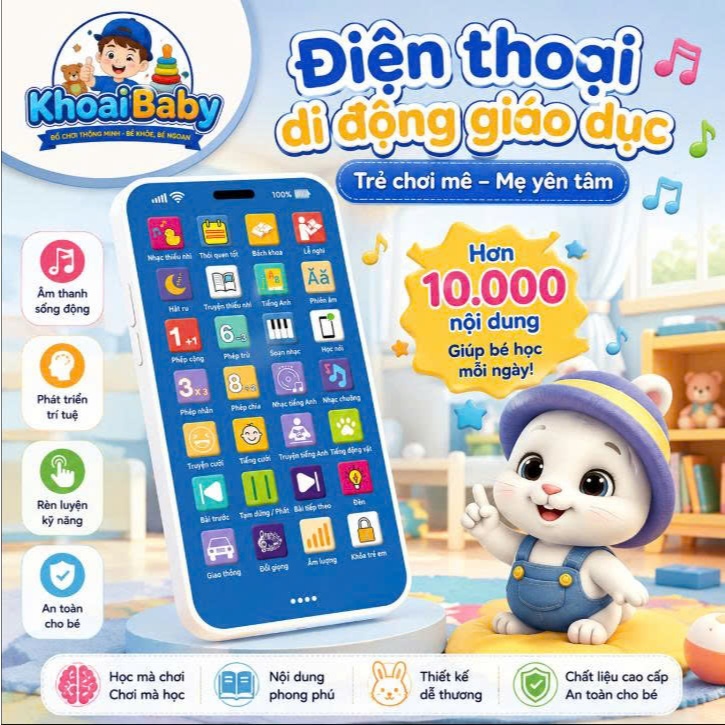 Đồ chơi điện thoại thông minh có Tiếng Việt có đèn kèm sạc mô phỏng như thật