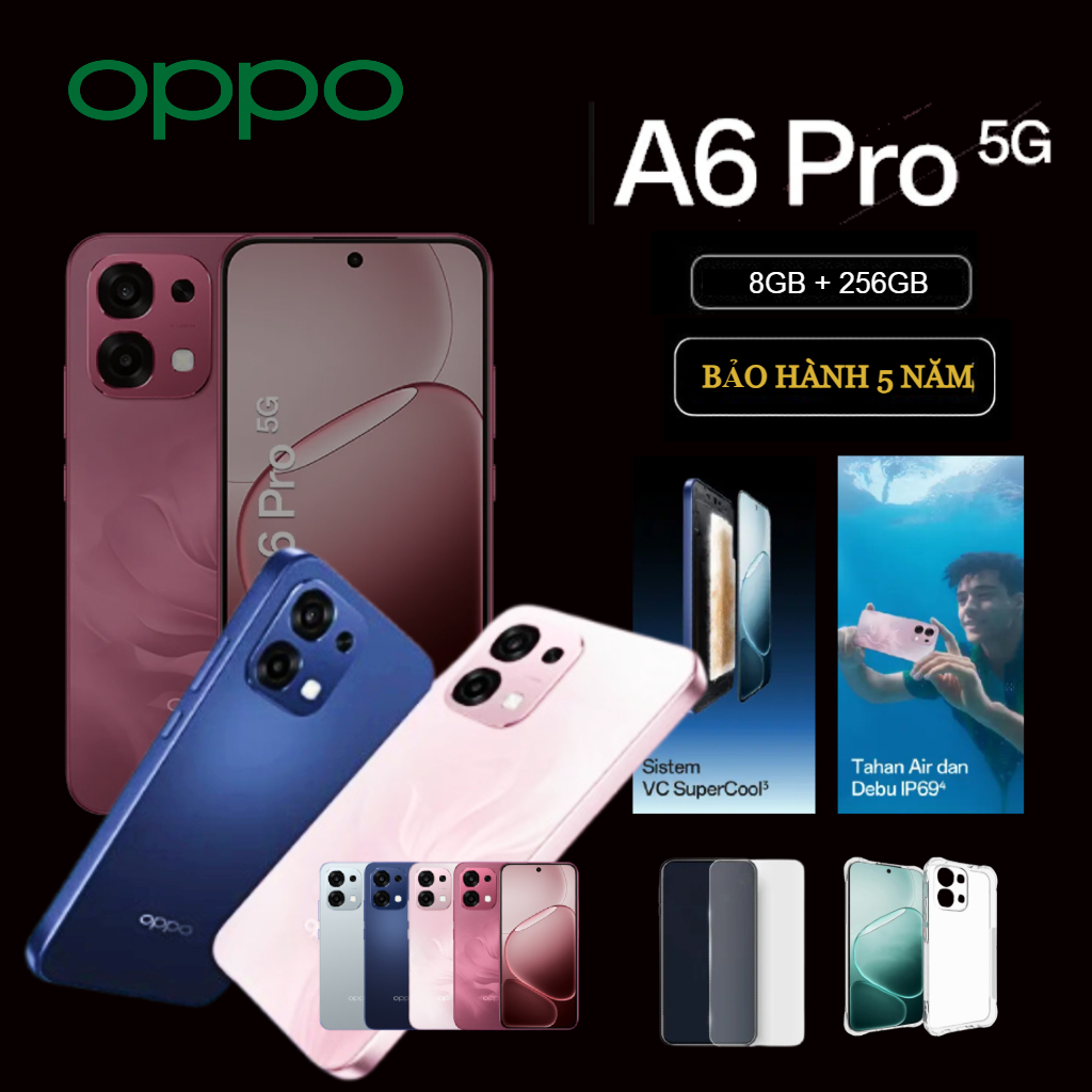 Oppo A6 Pro 5G Smartphone (8/256GB) – Màn hình AMOLED – Camera 50MP – Pin 7000mAh – NGuyễn Thành Mobile
