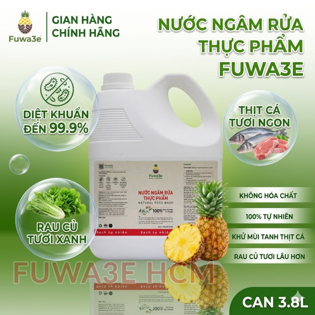 [SALE CAN 3.8L] Nước Ngâm Rửa Rau Củ Thực Phẩm Fuwa3e Enzyme Sinh Học Khử Mùi tanh,vi khuẩn