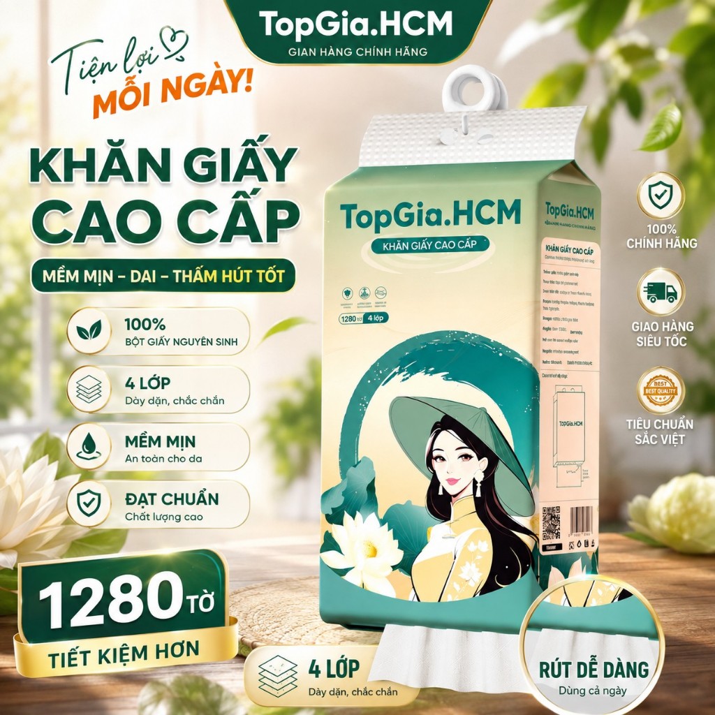Giấy Treo Tường Top Gia Sắc Việt 1280 Tờ - Giấy Mềm Mại, Thấm Hút Tốt, Tiện Lợi