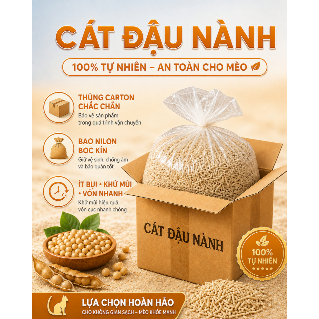 Cát Đậu Nành Xá 15kg - Hương Lài, Vón Cục Tốt, Khử Mùi, Thân Thiện Môi Trường